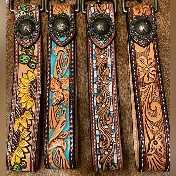 ❤️🌵Genuine Tooled Leather Western Wristlet Strap or Key Fob. - Picture 6 of 8